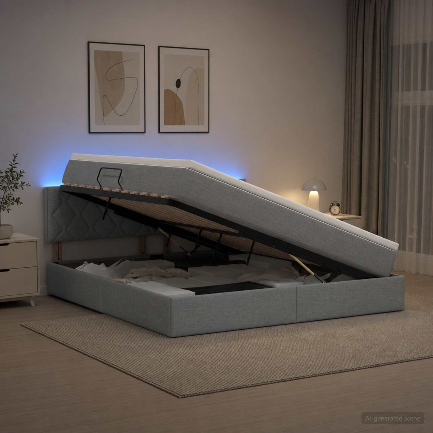vidaXL LED Κρεβάτι αποθήκευσης με στρώμα Ανοιχτό γκρι 140 x 200 cm