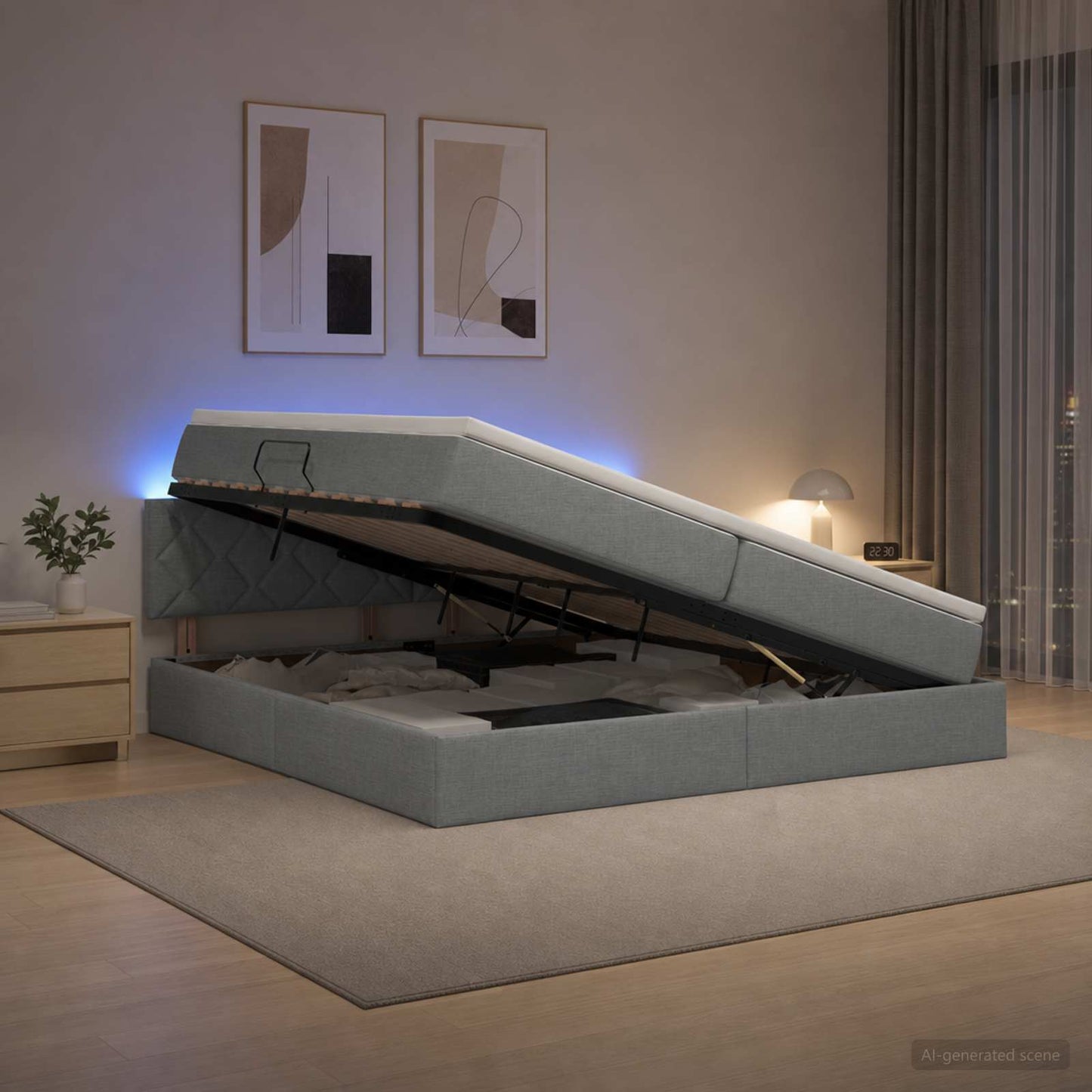 vidaXL LED Κρεβάτι αποθήκευσης με στρώμα Ανοιχτό γκρι 200 x 200 cm