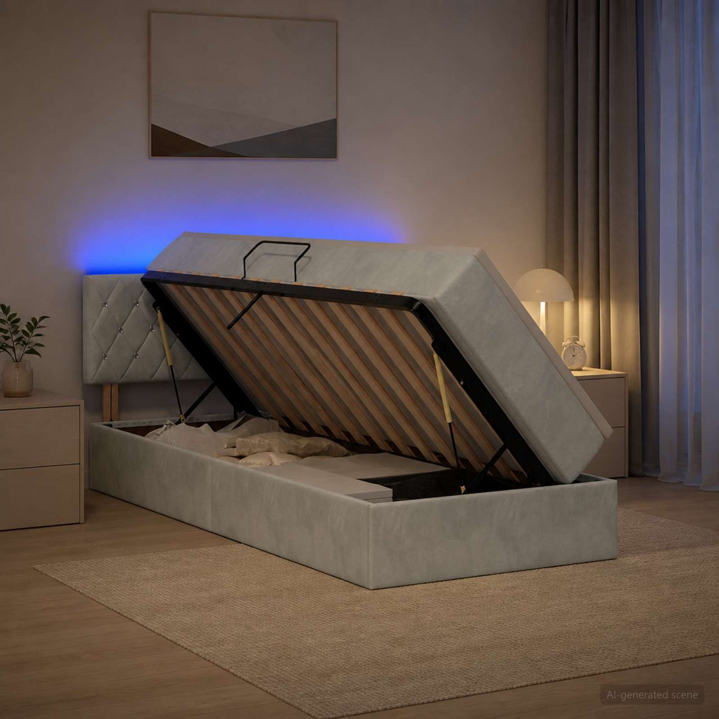 vidaXL LED Κρεβάτι αποθήκευσης με στρώμα Ανοιχτό γκρι 90 x 200 cm