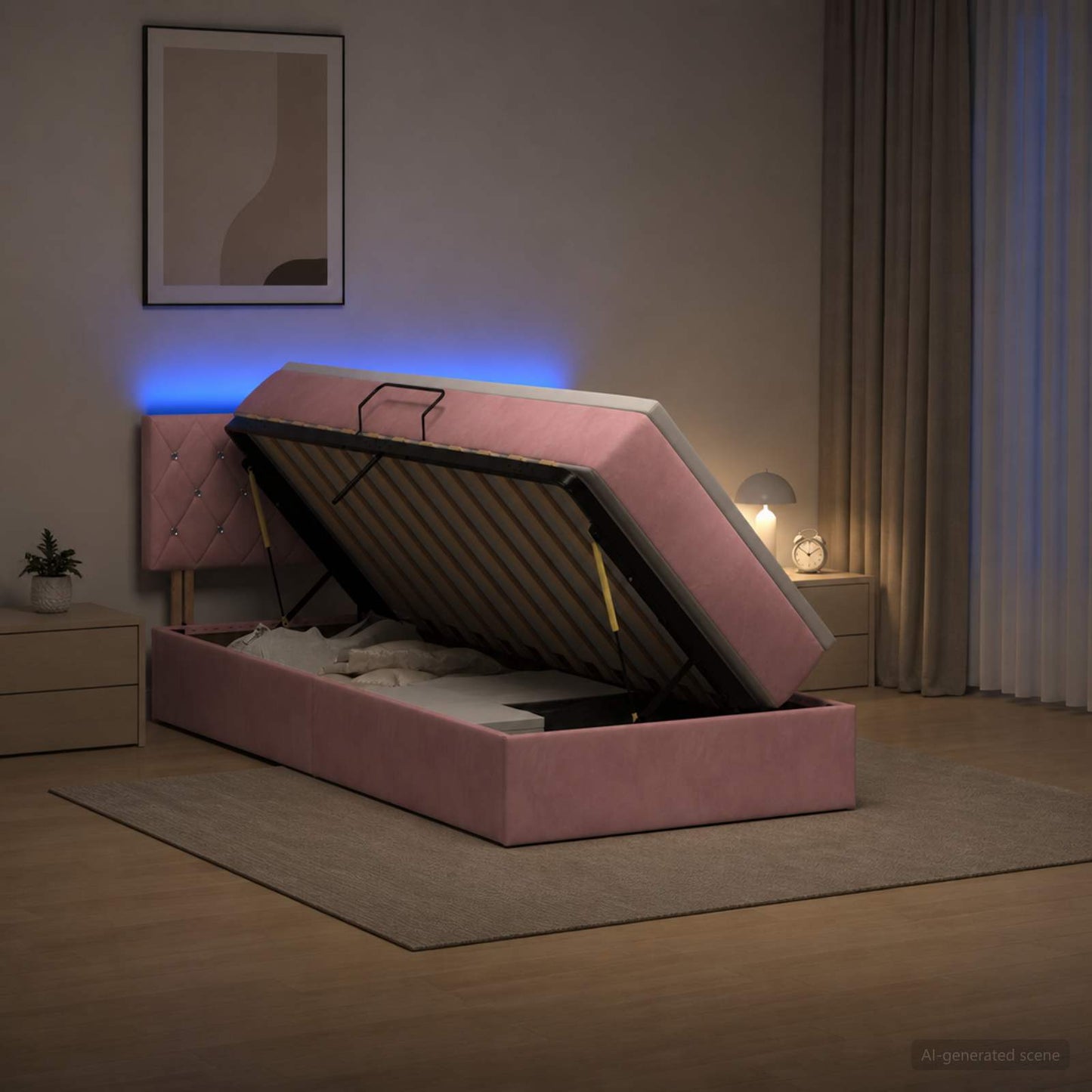 vidaXL LED Κρεβάτι αποθήκευσης με στρώμα Ροζ 100 x 200 cm Βελούδο