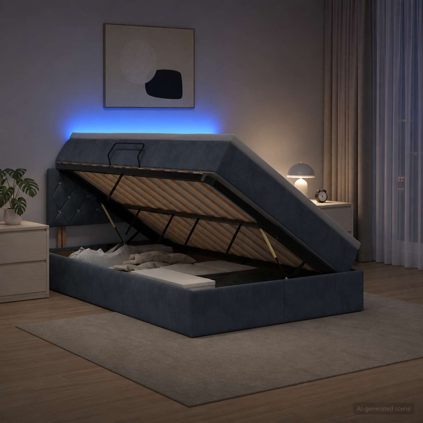 vidaXL LED Κρεβάτι αποθήκευσης με στρώμα Σκούρο Γκρι 120 x 200 cm