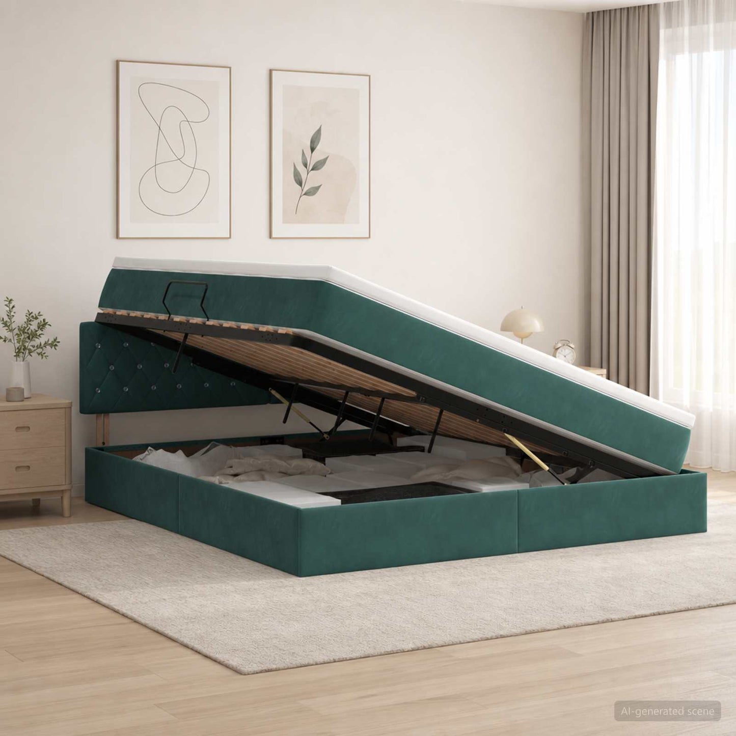 vidaXL Κρεβάτι Αποθήκης Σκούρο Πράσινο 140 x 200 cm Βελούδο
