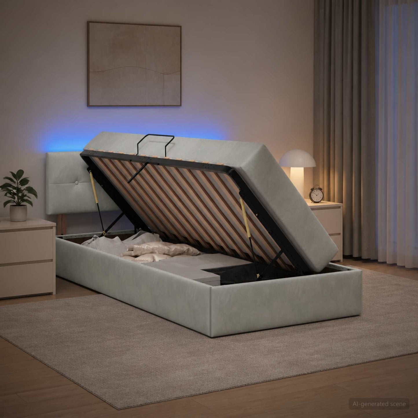 vidaXL LED Κρεβάτι αποθήκευσης με στρώμα Ανοιχτό γκρι 90 x 200 cm