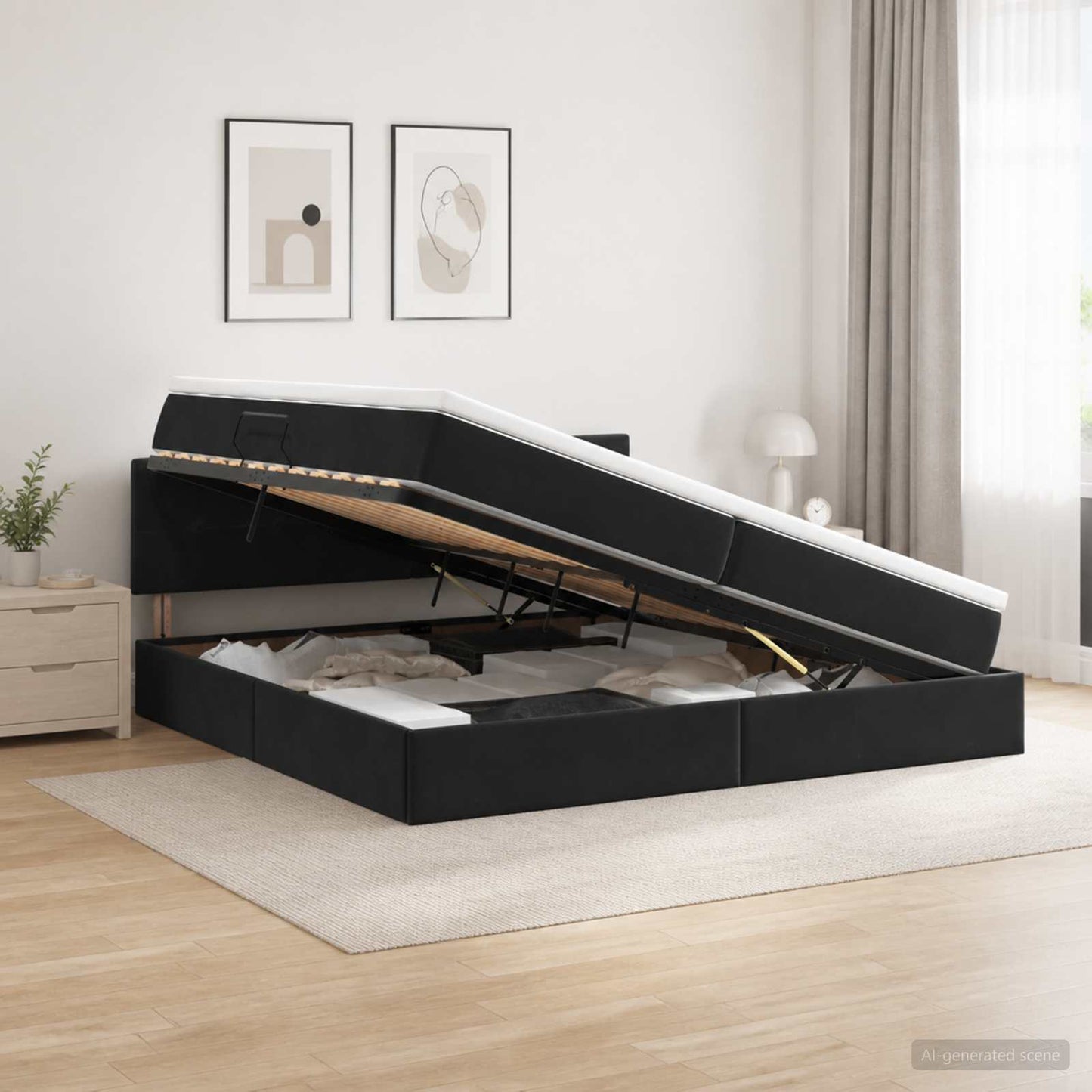 vidaXL Κρεβάτι Αποθήκης με κεφαλάρι Μαύρο 200 x 200 cm Βελούδο
