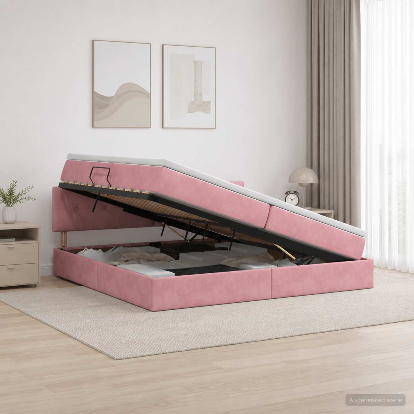 vidaXL Κρεβάτι Αποθήκης με κεφαλάρι Ροζ 200 x 200 cm Βελούδο