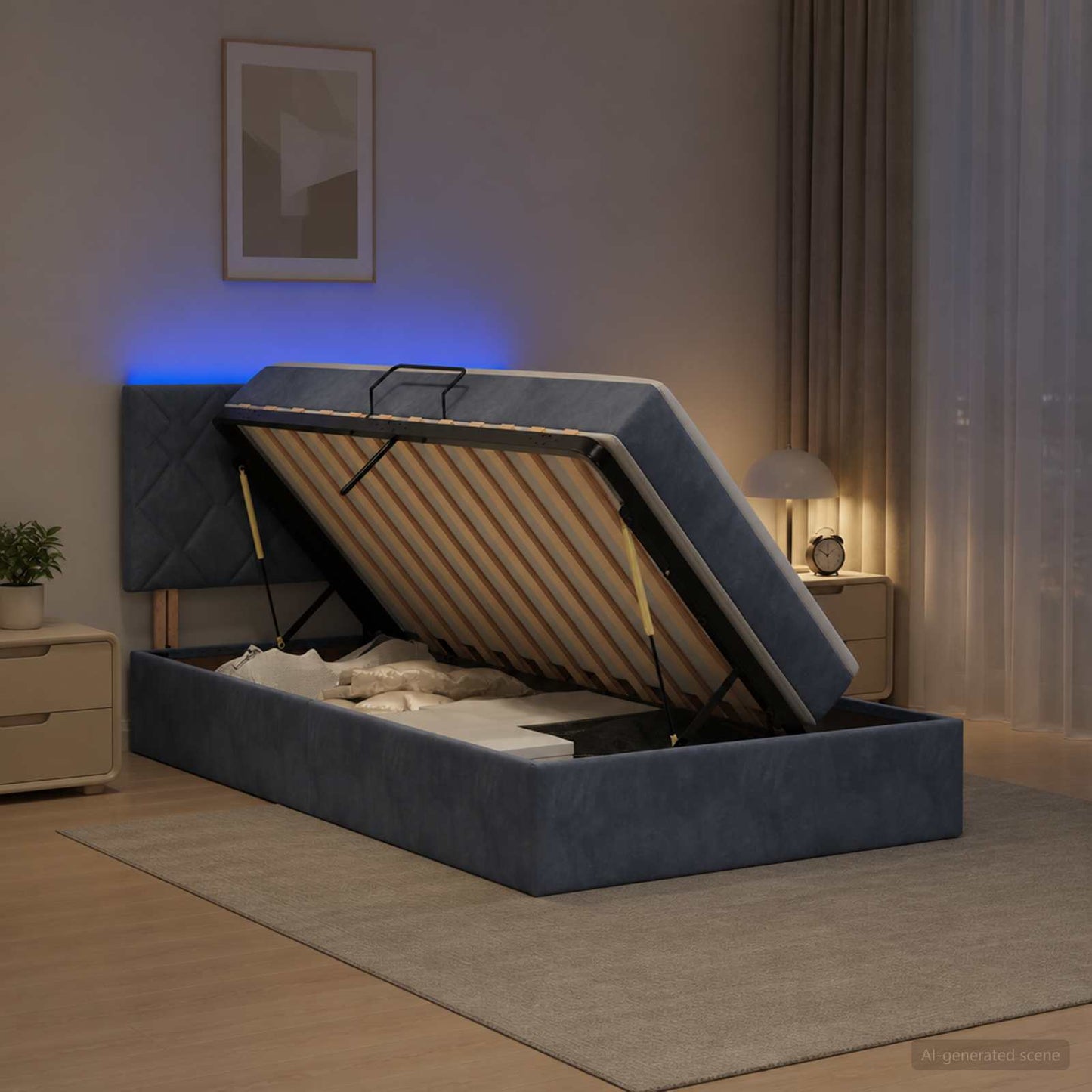 vidaXL LED Κρεβάτι αποθήκευσης με στρώμα Σκούρο Γκρι 100 x 200 cm