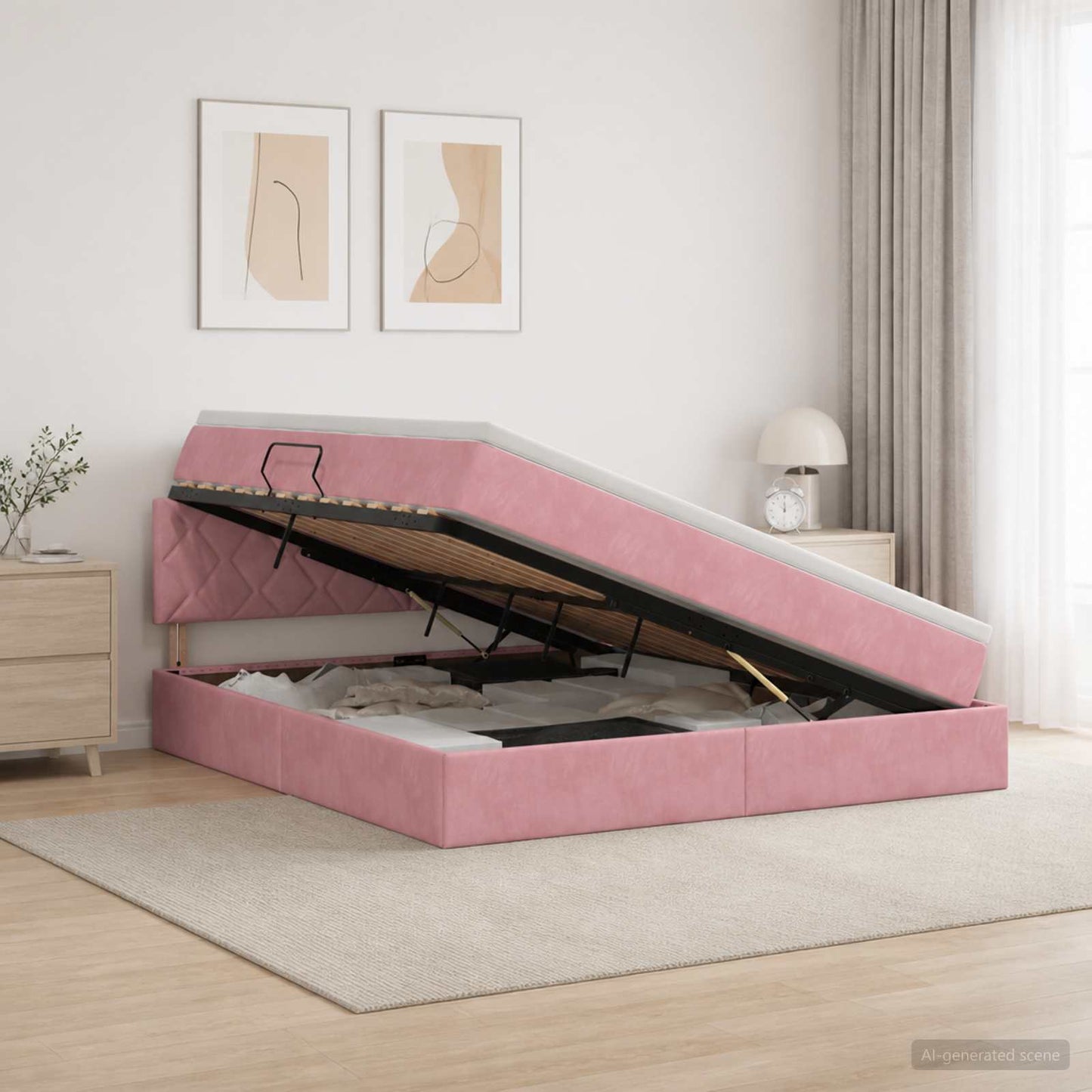 vidaXL Κρεβάτι Αποθήκης με κεφαλάρι Ροζ 180 x 200 cm Βελούδο