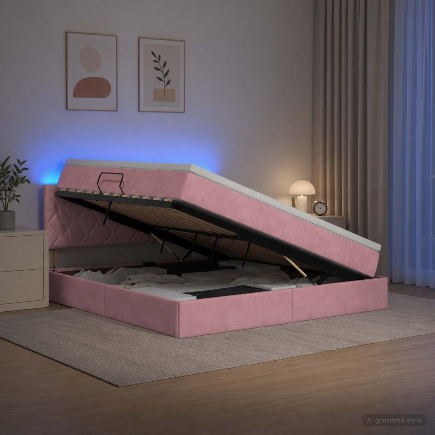 vidaXL LED Κρεβάτι αποθήκευσης με στρώμα Ροζ 160 x 200 cm Βελούδο