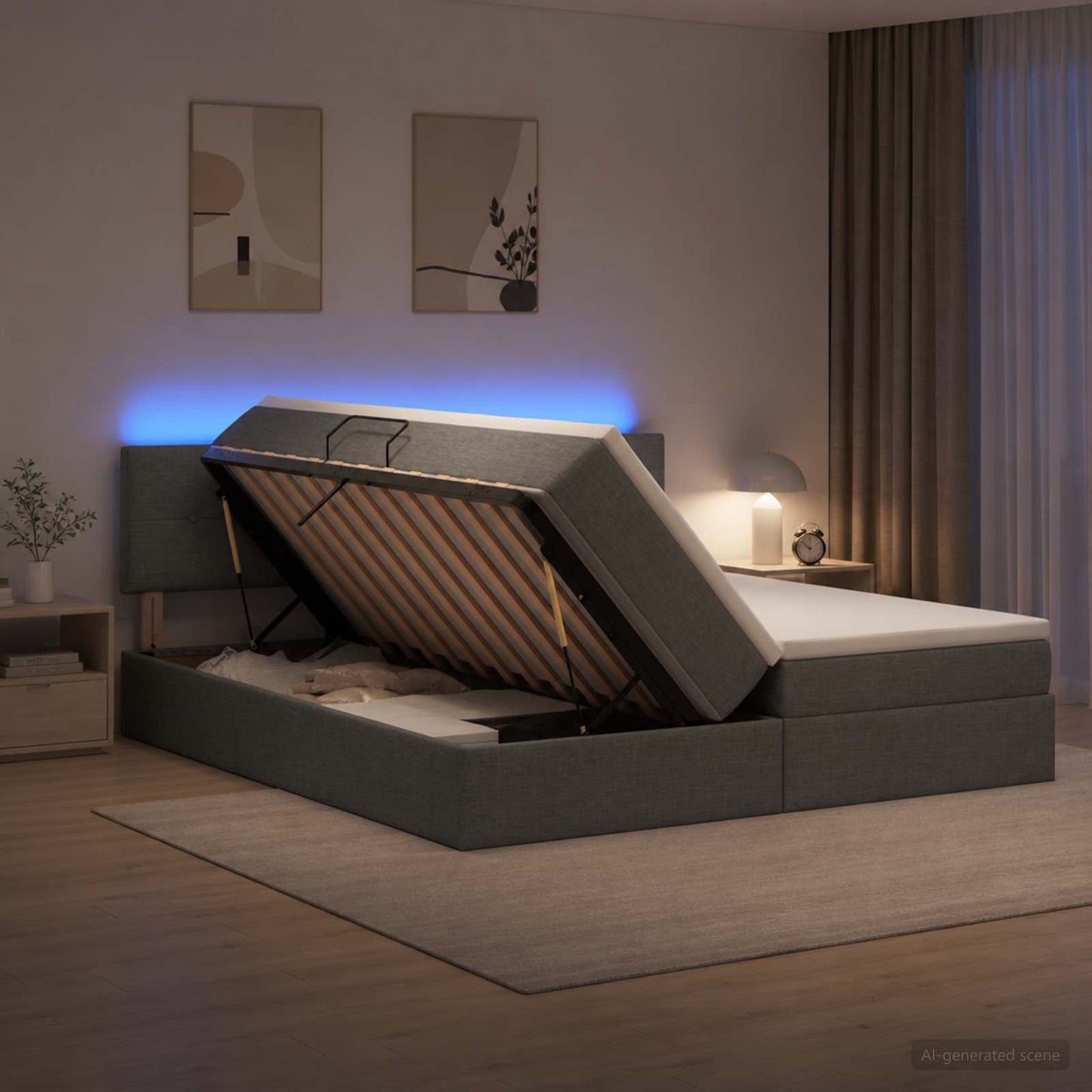vidaXL LED Κρεβάτι αποθήκευσης με στρώμα Σκούρο Γκρι 200 x 200 cm
