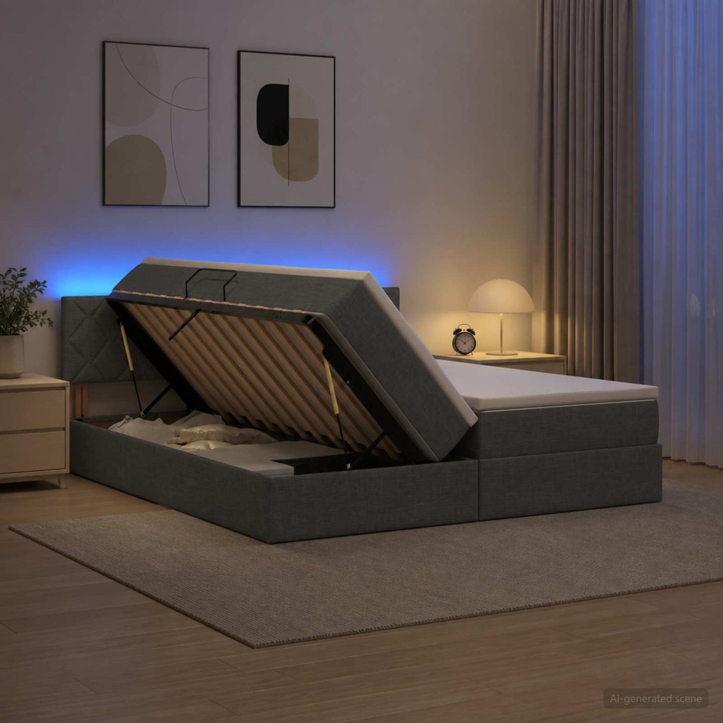 vidaXL LED Κρεβάτι αποθήκευσης με στρώμα Σκούρο Γκρι 200 x 200 cm