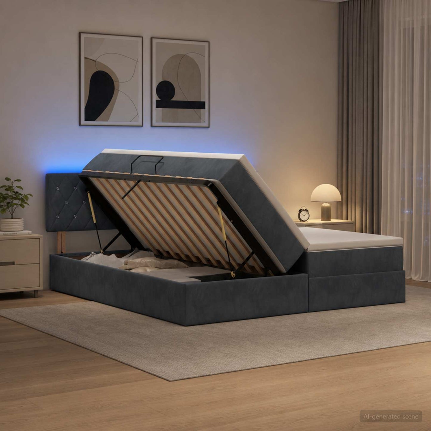 vidaXL LED Κρεβάτι αποθήκευσης με στρώμα Σκούρο Γκρι 200 x 200 cm