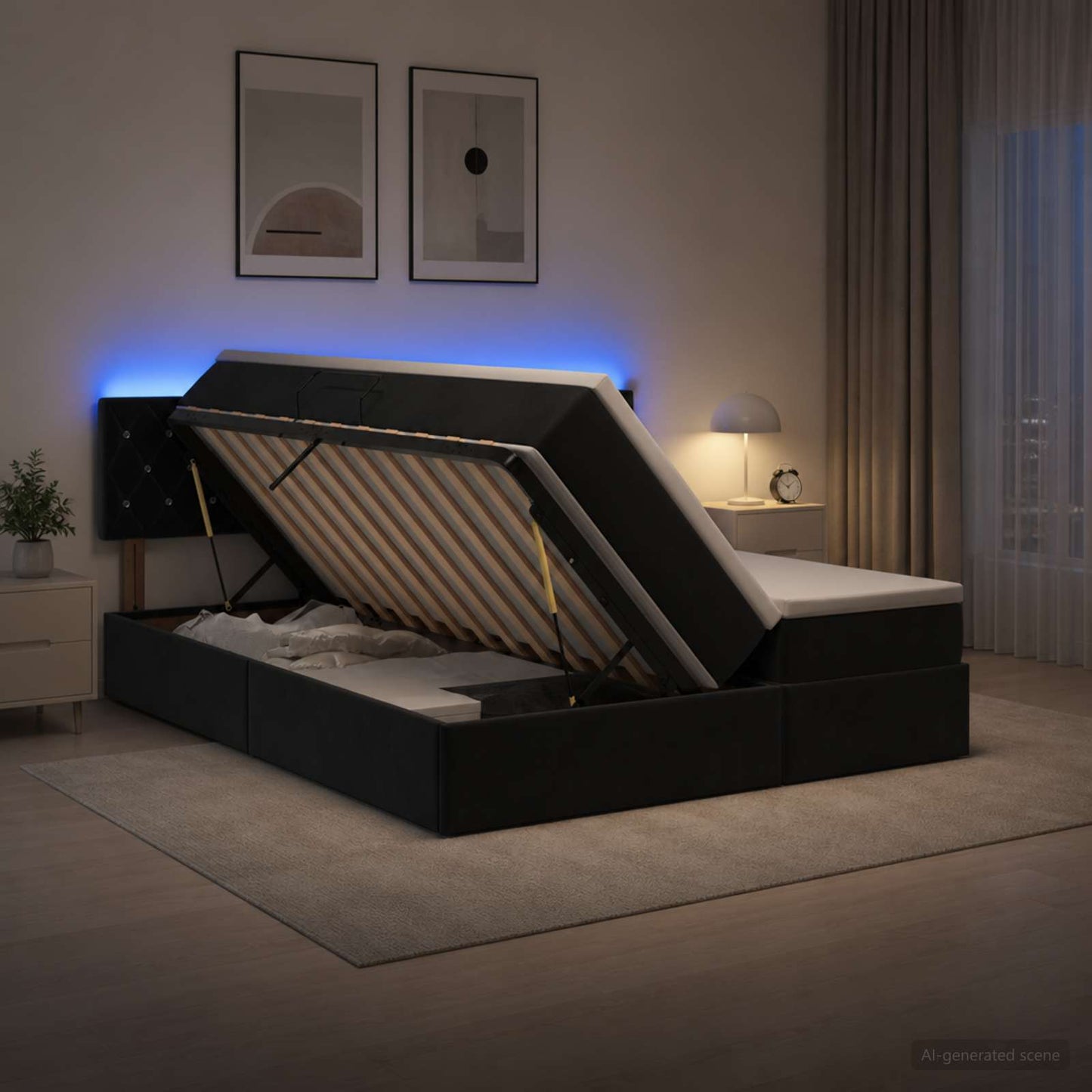 vidaXL LED Κρεβάτι αποθήκευσης με στρώμα Μαύρο 180 x 200 cm Βελούδο