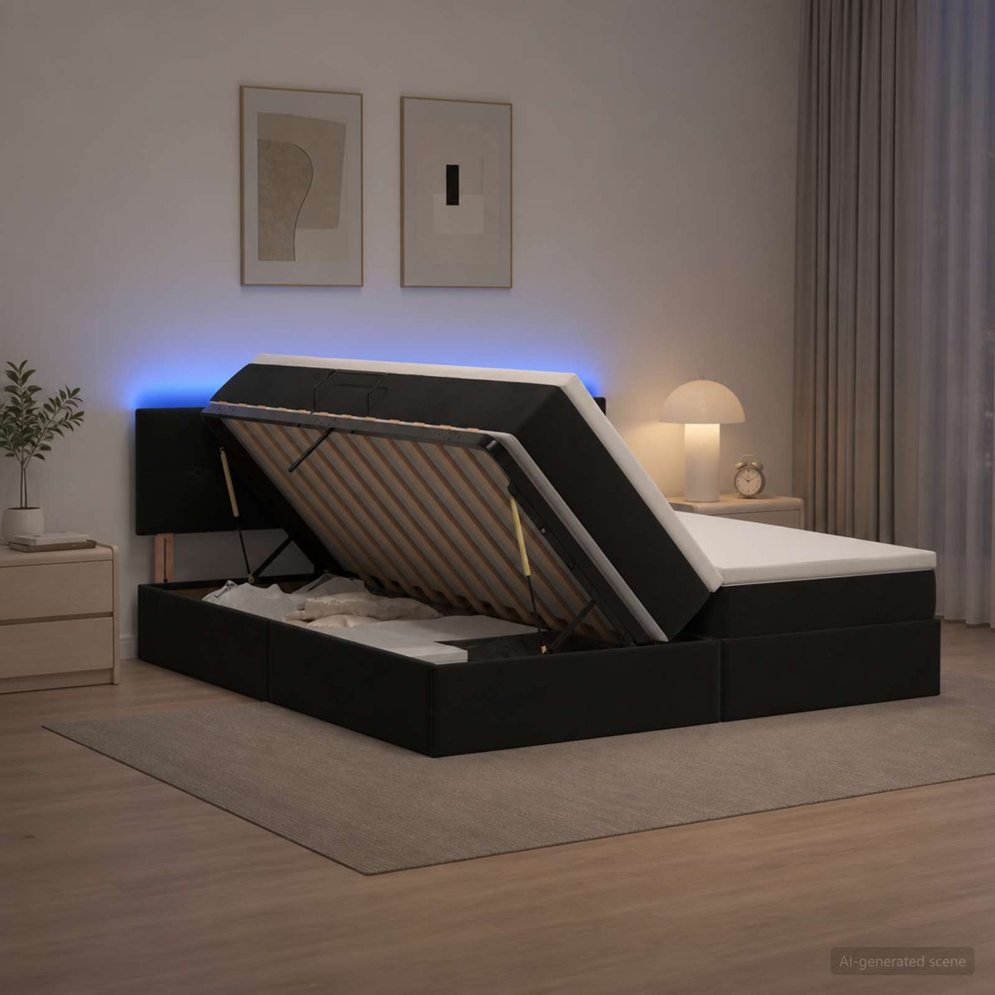 vidaXL LED Κρεβάτι αποθήκευσης με στρώμα Μαύρο 180 x 200 cm Βελούδο