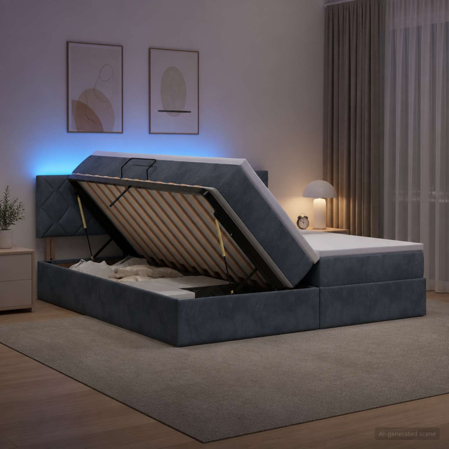 vidaXL LED Κρεβάτι αποθήκευσης με στρώμα Σκούρο Γκρι 200 x 200 cm