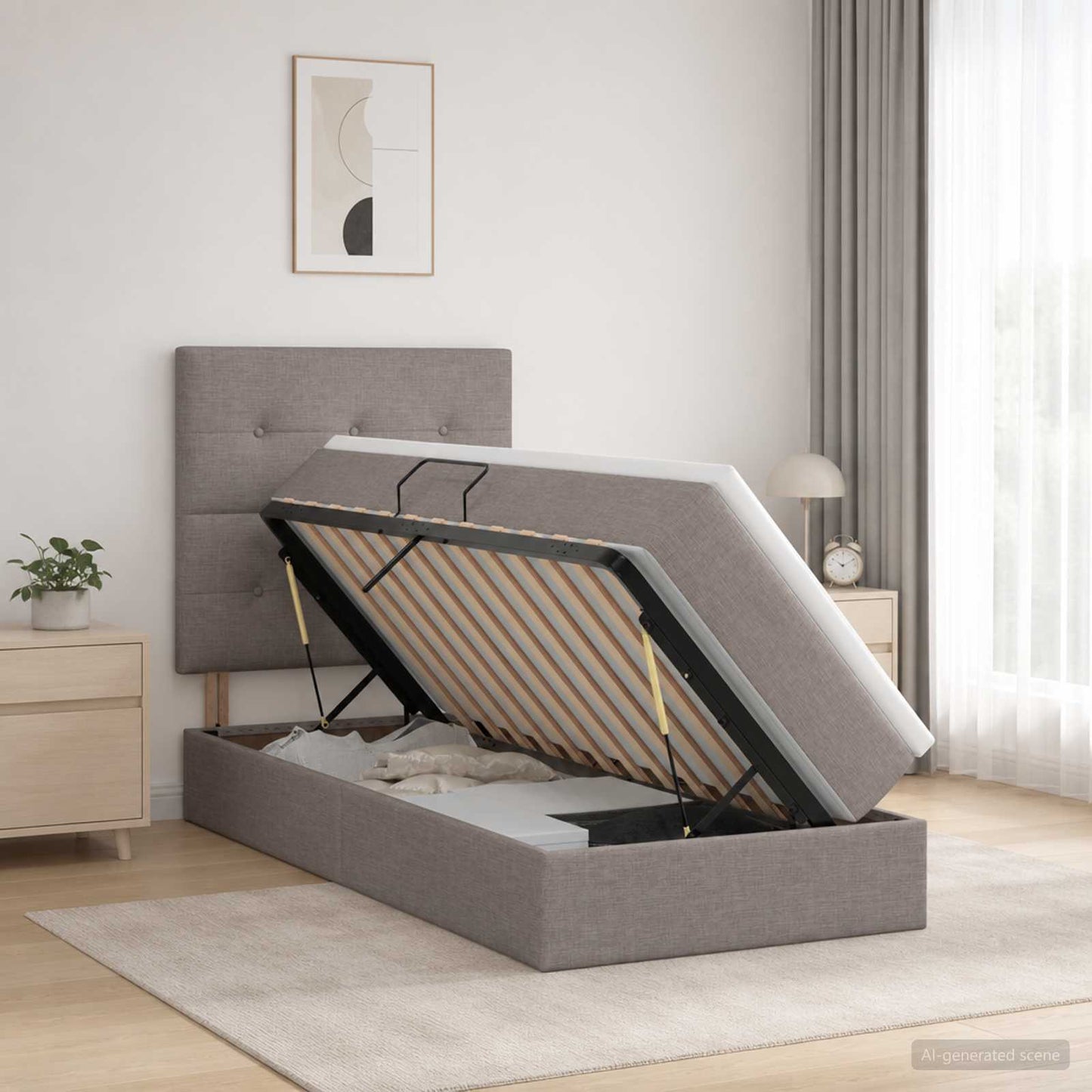 vidaXL Κρεβάτι με αποθηκευτικό χώρο και στρώμα Taupe 90 x 200 cm