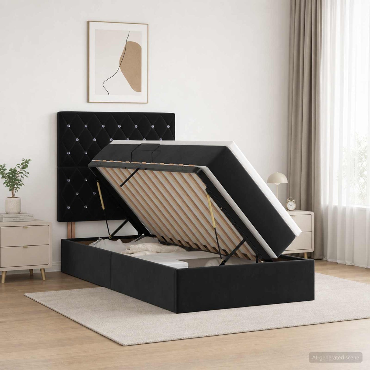 vidaXL LED Κρεβάτι αποθήκευσης με στρώμα Μαύρο 90 x 200 cm Βελούδο