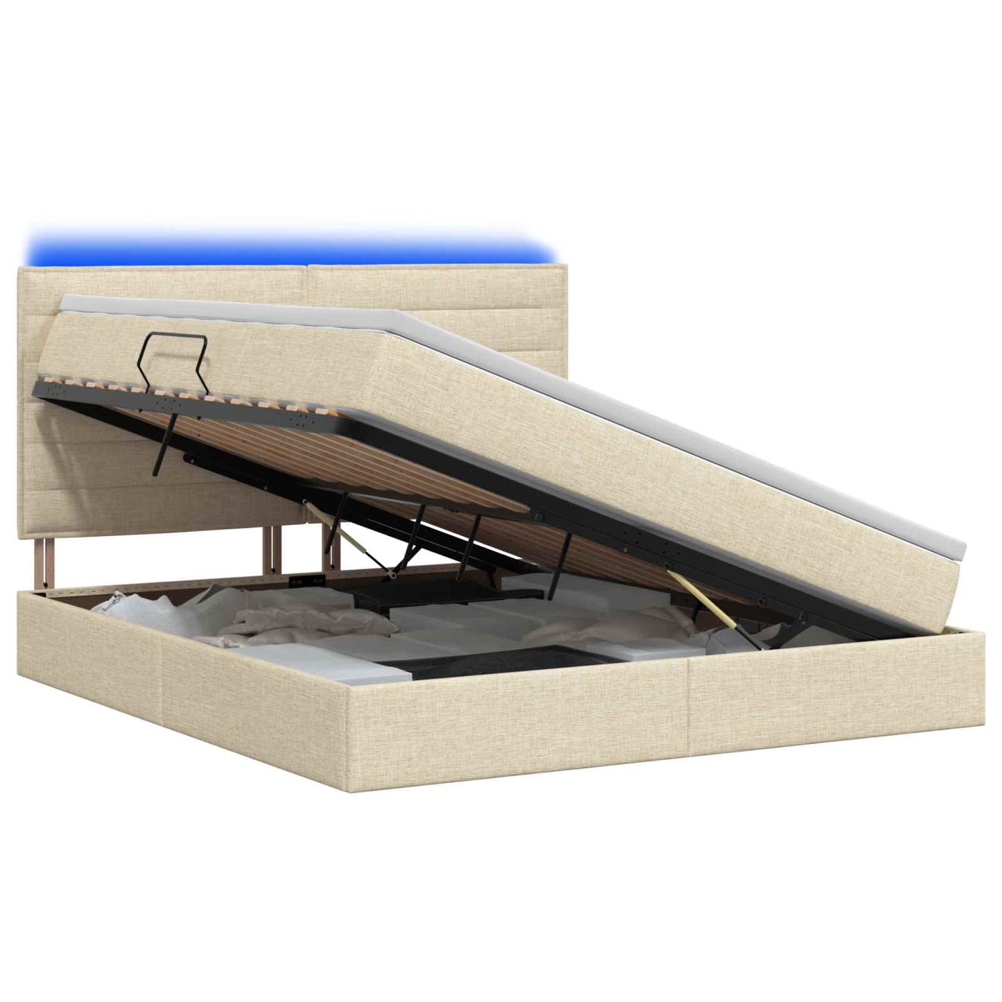 vidaXL LED Κρεβάτι αποθήκευσης με στρώμα Κρεμ 160 x 200 cm Ύφασμα