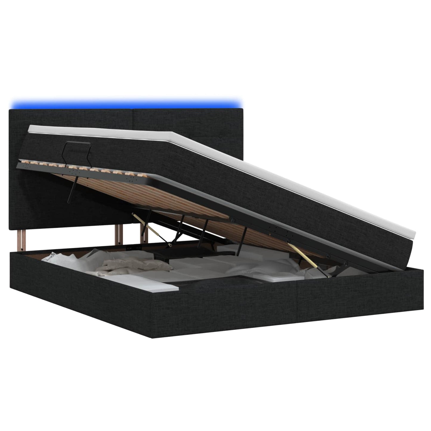 vidaXL LED Κρεβάτι αποθήκευσης με στρώμα Μαύρο 140 x 190 cm Ύφασμα