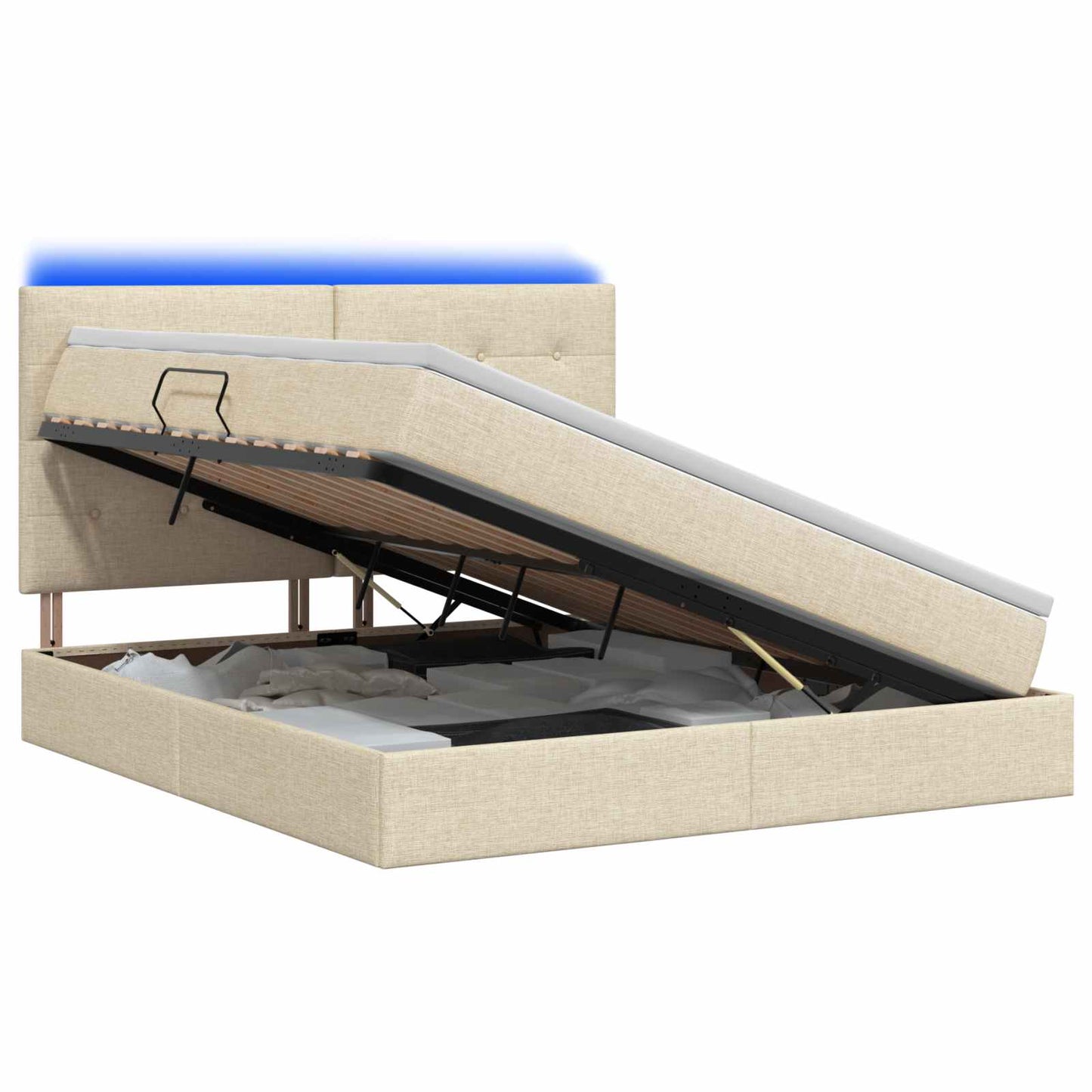 vidaXL LED Κρεβάτι αποθήκευσης με στρώμα Κρεμ 140 x 200 cm Ύφασμα