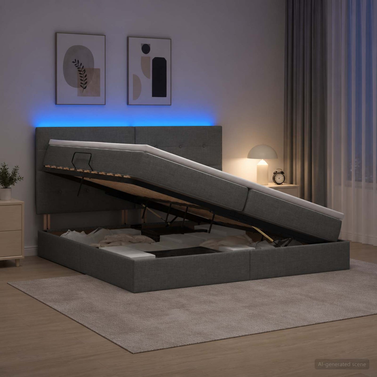 vidaXL LED Κρεβάτι αποθήκευσης με στρώμα Σκούρο Γκρι 200 x 200 cm