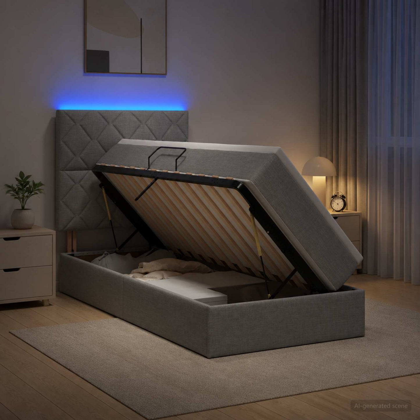 vidaXL LED Κρεβάτι αποθήκευσης με στρώμα Ανοιχτό γκρι 90 x 200 cm