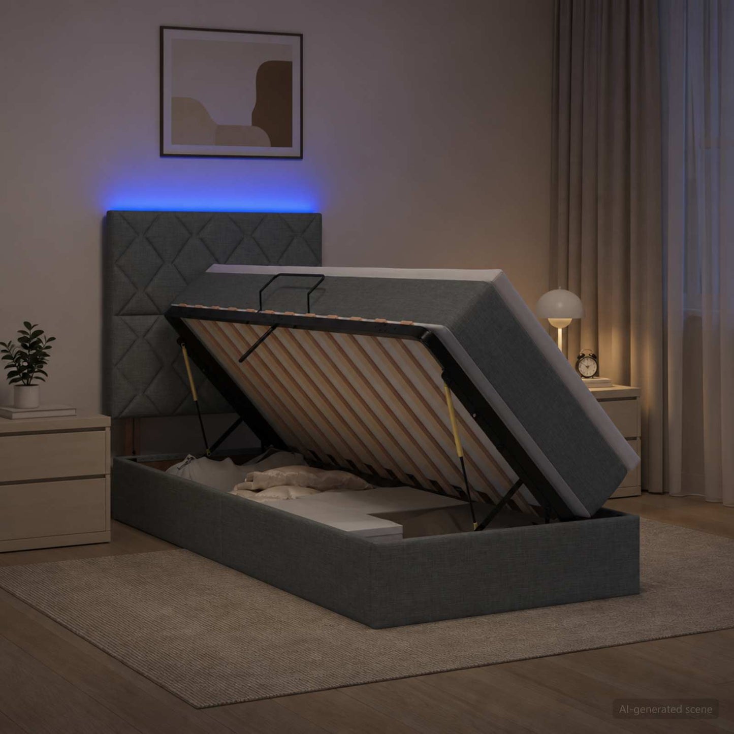 vidaXL LED Κρεβάτι αποθήκευσης με στρώμα Σκούρο Γκρι 90 x 190 cm