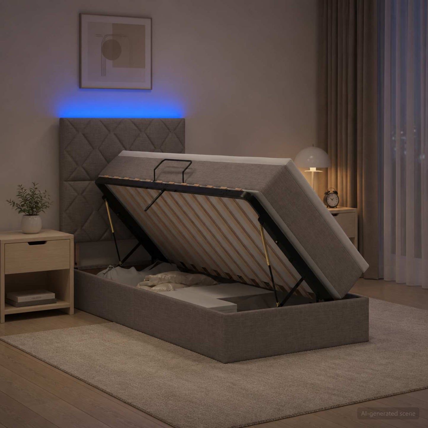 vidaXL LED Κρεβάτι αποθήκευσης με στρώμα Taupe 90 x 200 cm Ύφασμα