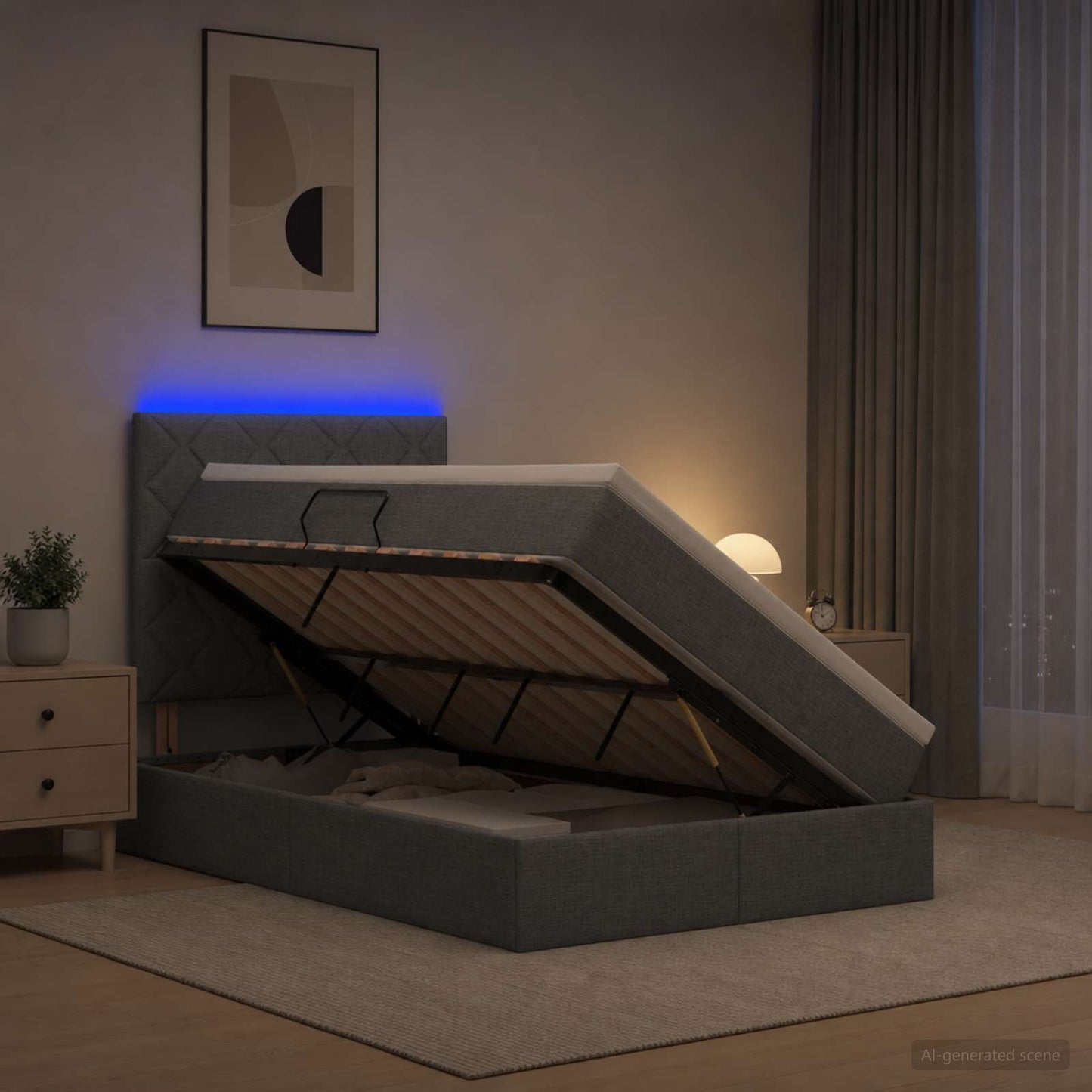 vidaXL LED Κρεβάτι αποθήκευσης με στρώμα Σκούρο Γκρι 120 x 200 cm