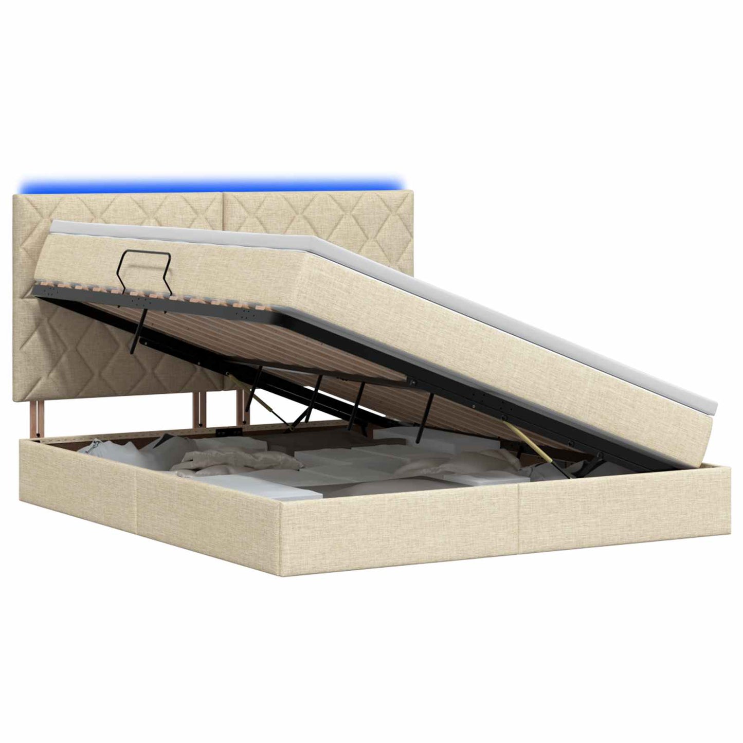 vidaXL LED Κρεβάτι αποθήκευσης με στρώμα Κρεμ 160 x 200 cm Ύφασμα
