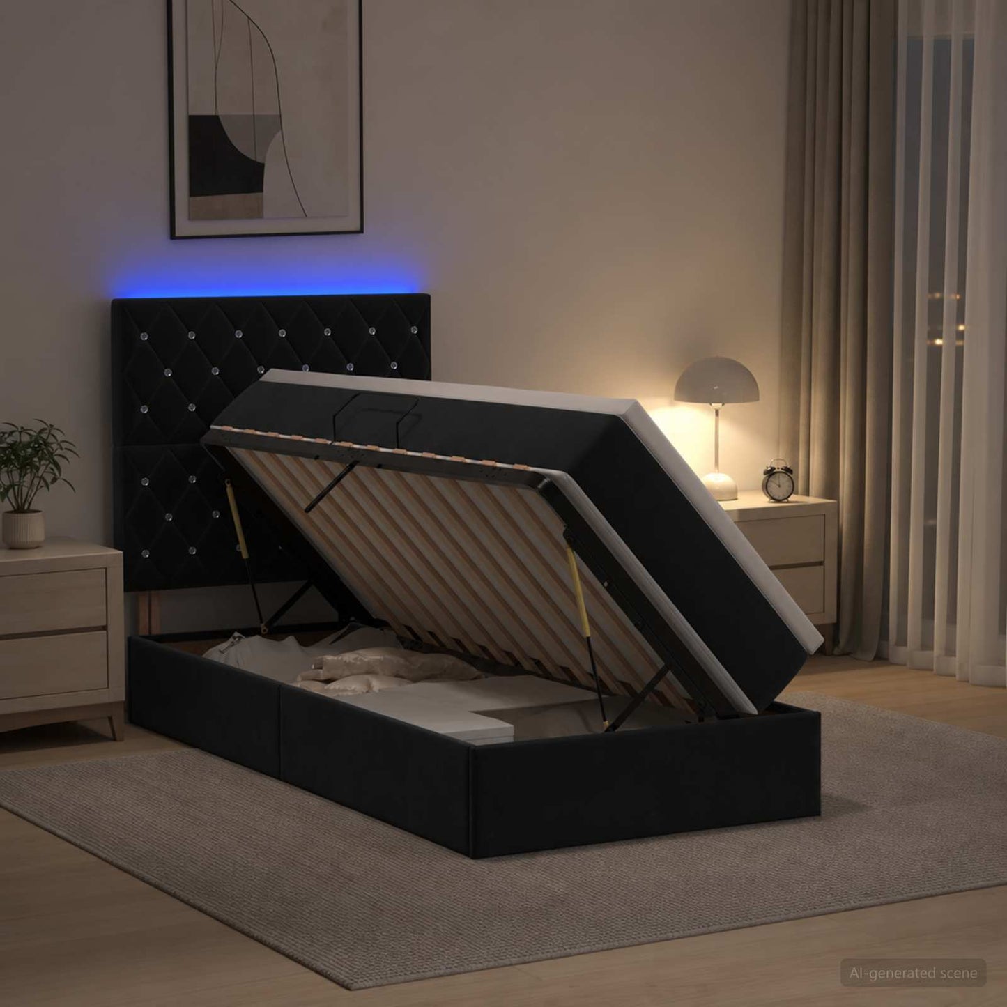 vidaXL LED Κρεβάτι αποθήκευσης με στρώμα Μαύρο 90 x 200 cm Βελούδο