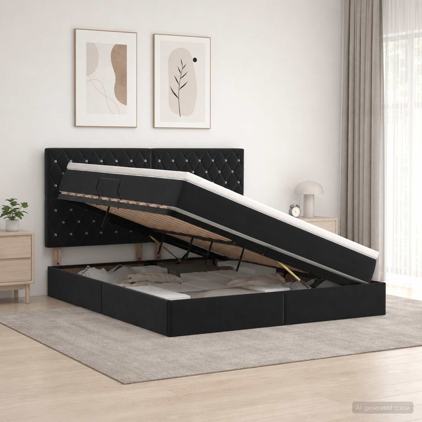 vidaXL LED Κρεβάτι αποθήκευσης με στρώμα Μαύρο 160 x 200 cm Βελούδο