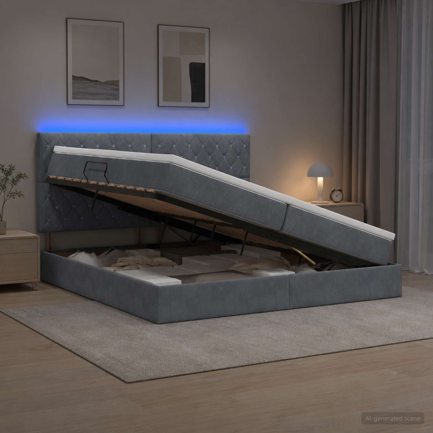 vidaXL LED Κρεβάτι αποθήκευσης με στρώμα Σκούρο Γκρι 200 x 200 cm