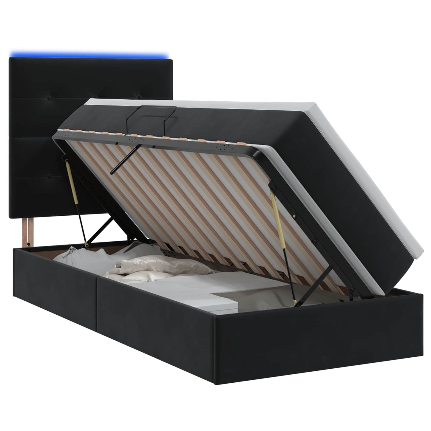 vidaXL LED Κρεβάτι αποθήκευσης με στρώμα Μαύρο 90 x 200 cm Βελούδο
