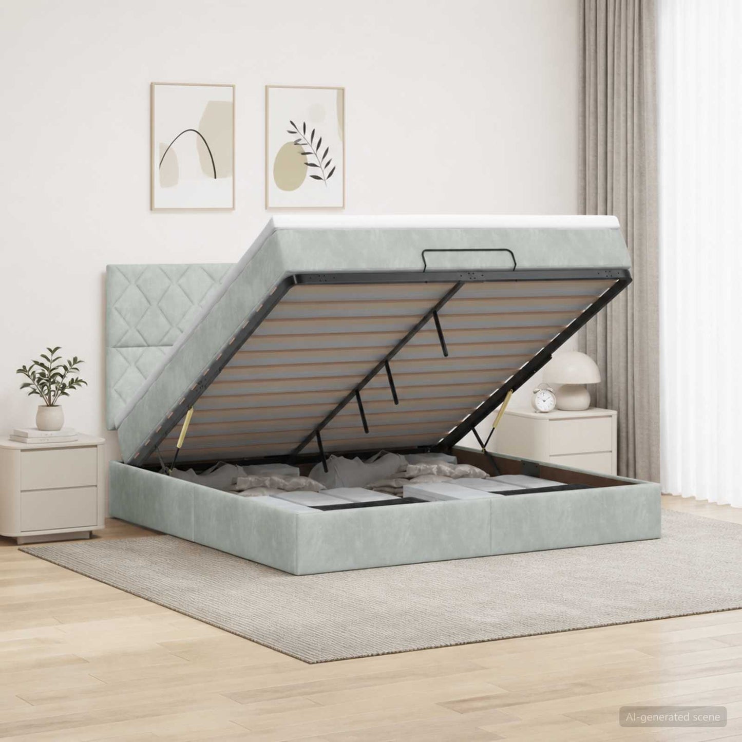 vidaXL Κρεβάτι Ottoman με στρώμα Ανοιχτό γκρι 140 x 200 cm Βελούδο