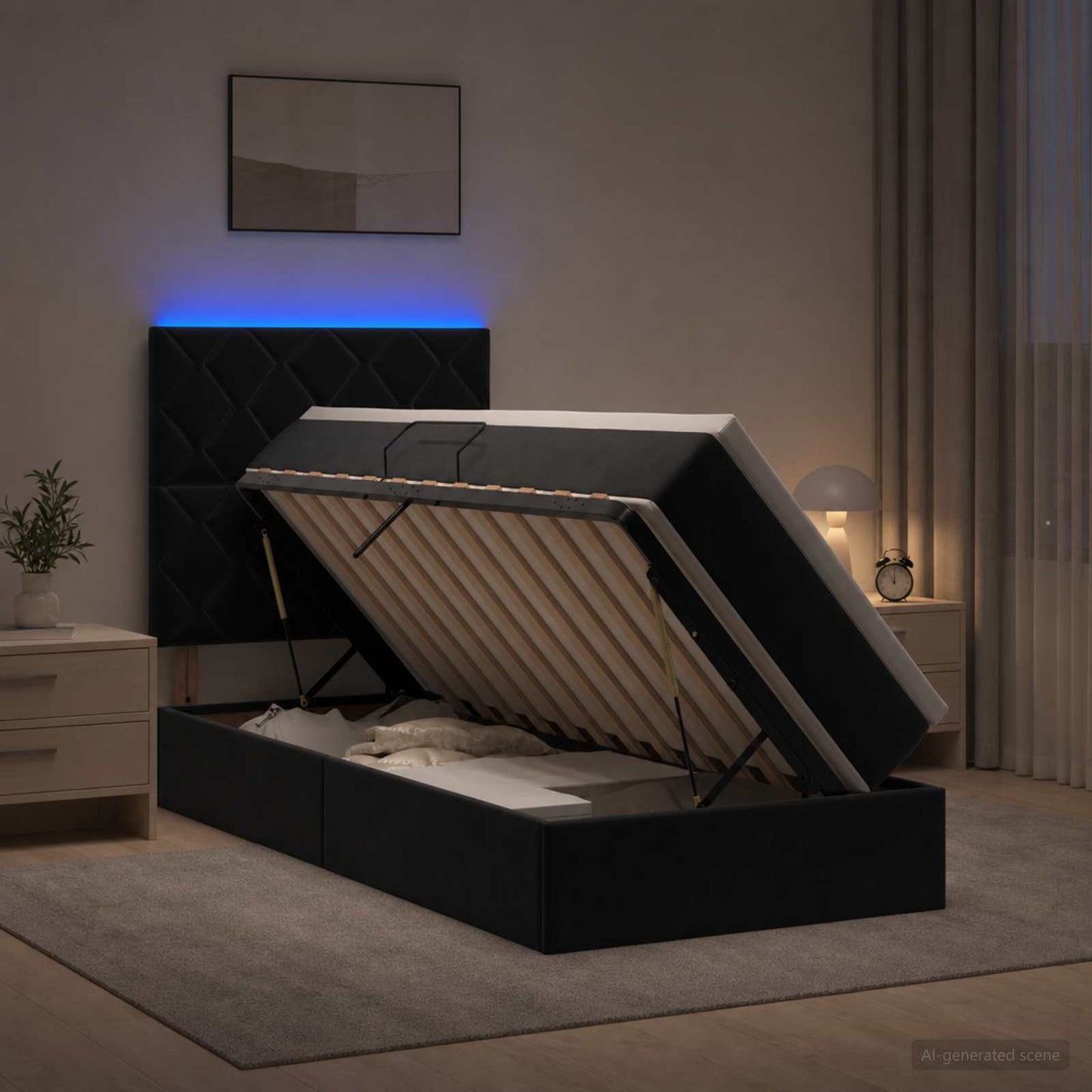 vidaXL LED Κρεβάτι αποθήκευσης με στρώμα Μαύρο 100 x 200 cm Βελούδο