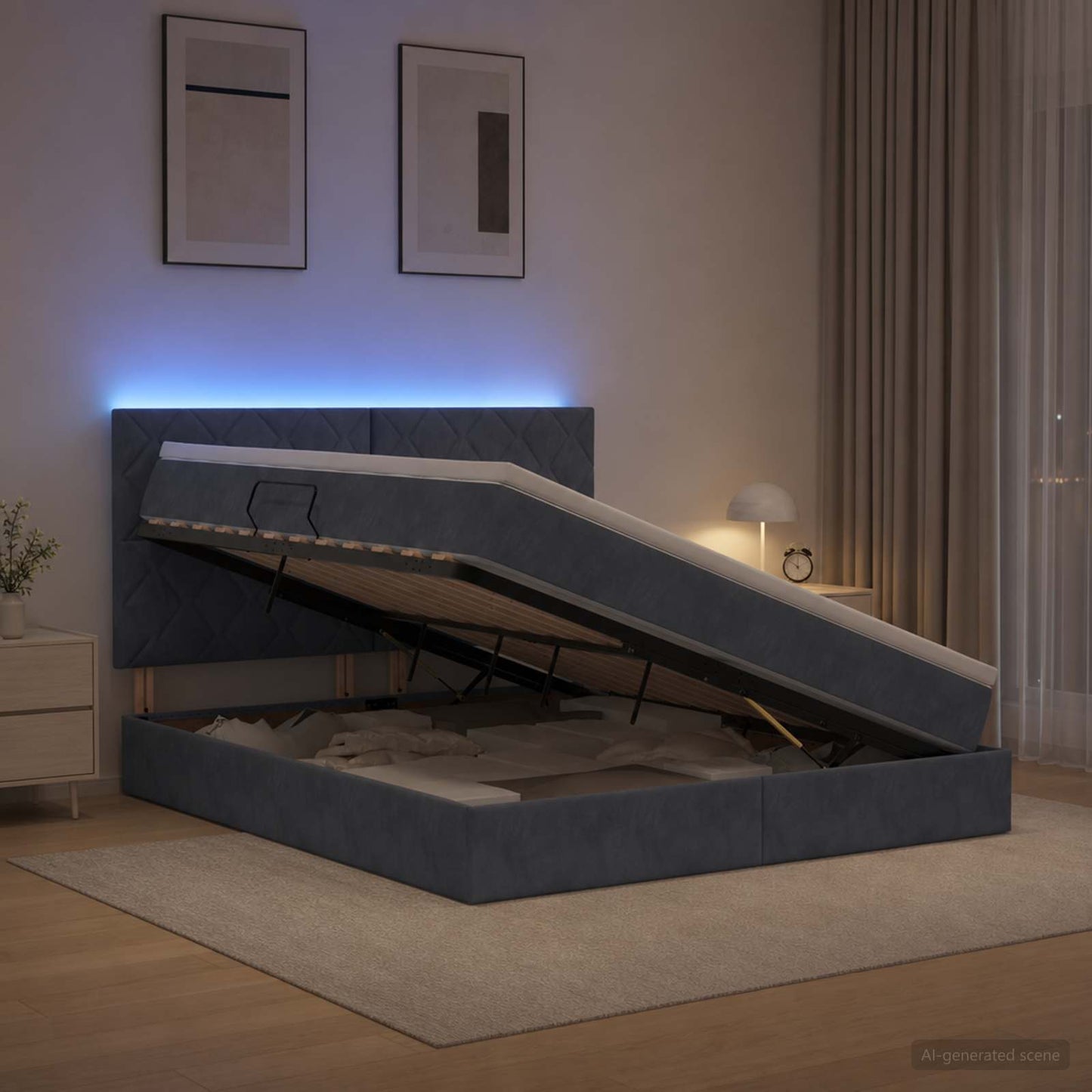 vidaXL LED Κρεβάτι αποθήκευσης με στρώμα Σκούρο Γκρι 160 x 200 cm