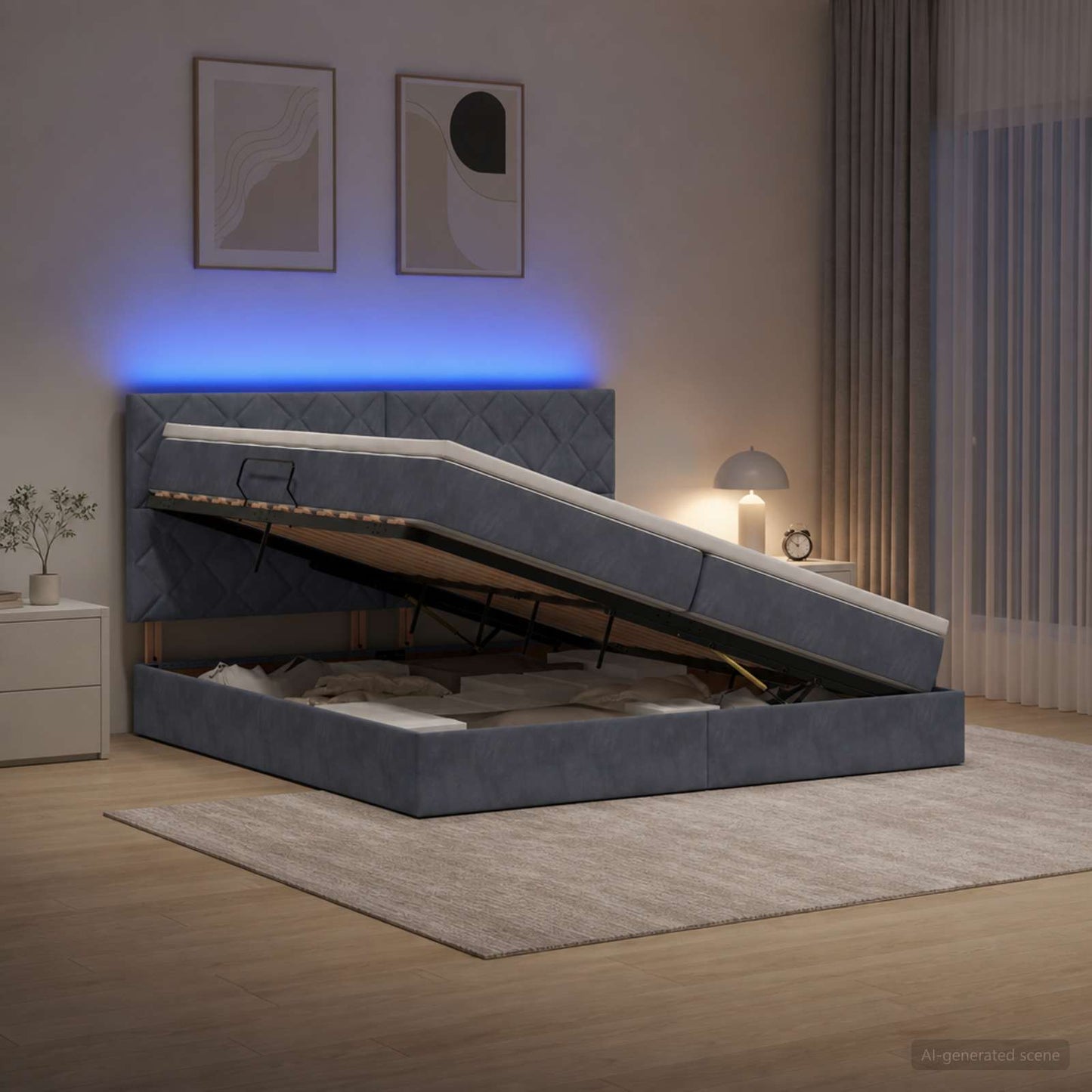 vidaXL LED Κρεβάτι αποθήκευσης με στρώμα Σκούρο Γκρι 200 x 200 cm