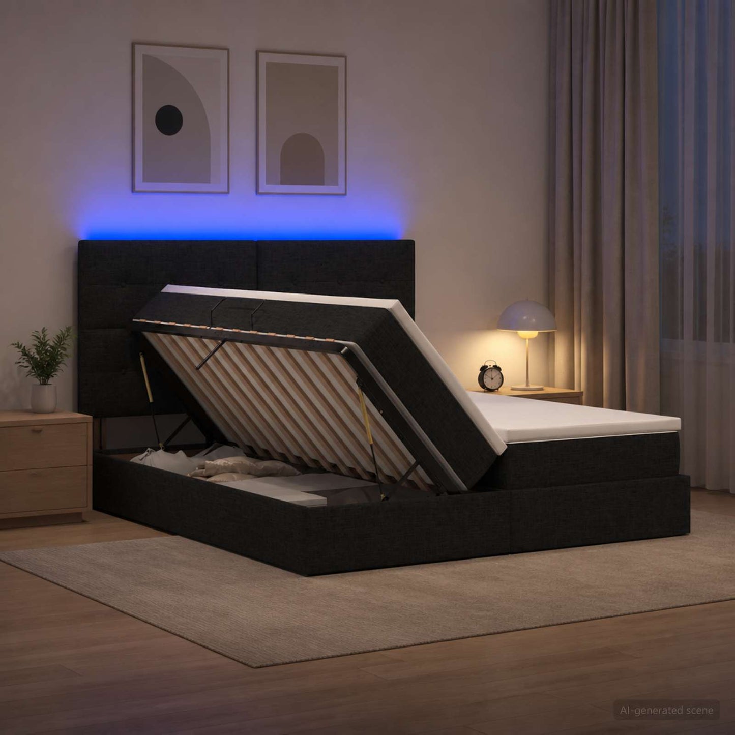 vidaXL LED Κρεβάτι αποθήκευσης με στρώμα Μαύρο 180 x 200 cm Ύφασμα
