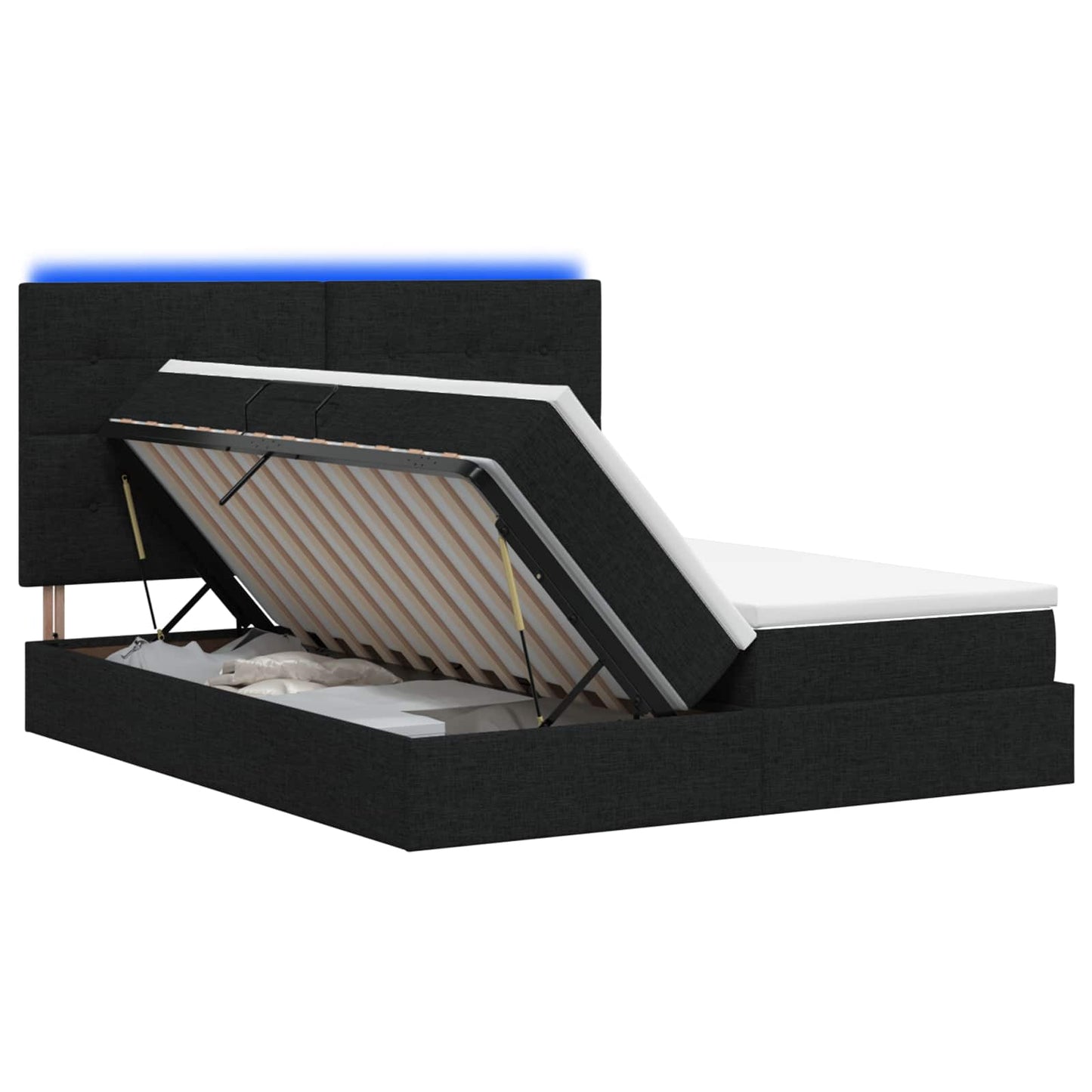 vidaXL LED Κρεβάτι αποθήκευσης με στρώμα Μαύρο 180 x 200 cm Ύφασμα