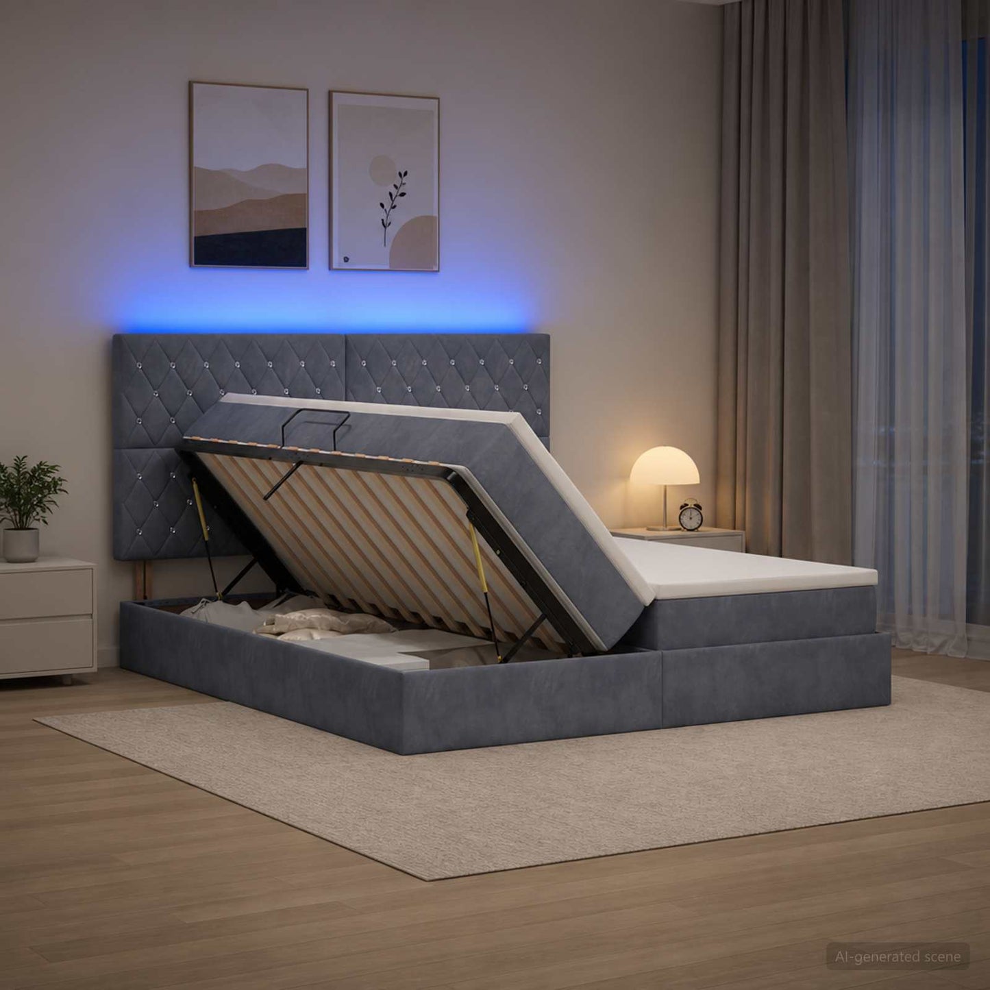 vidaXL LED Κρεβάτι αποθήκευσης με στρώμα Σκούρο Γκρι 200 x 200 cm