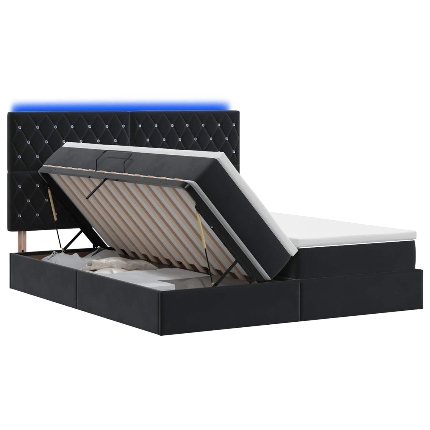 vidaXL LED Κρεβάτι αποθήκευσης με στρώμα Μαύρο 180 x 200 cm Βελούδο