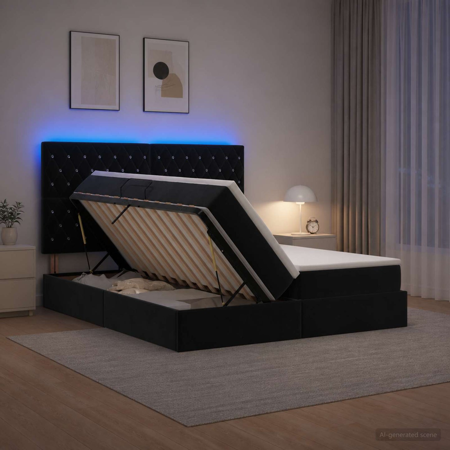 vidaXL LED Κρεβάτι αποθήκευσης με στρώμα Μαύρο 180 x 200 cm Βελούδο