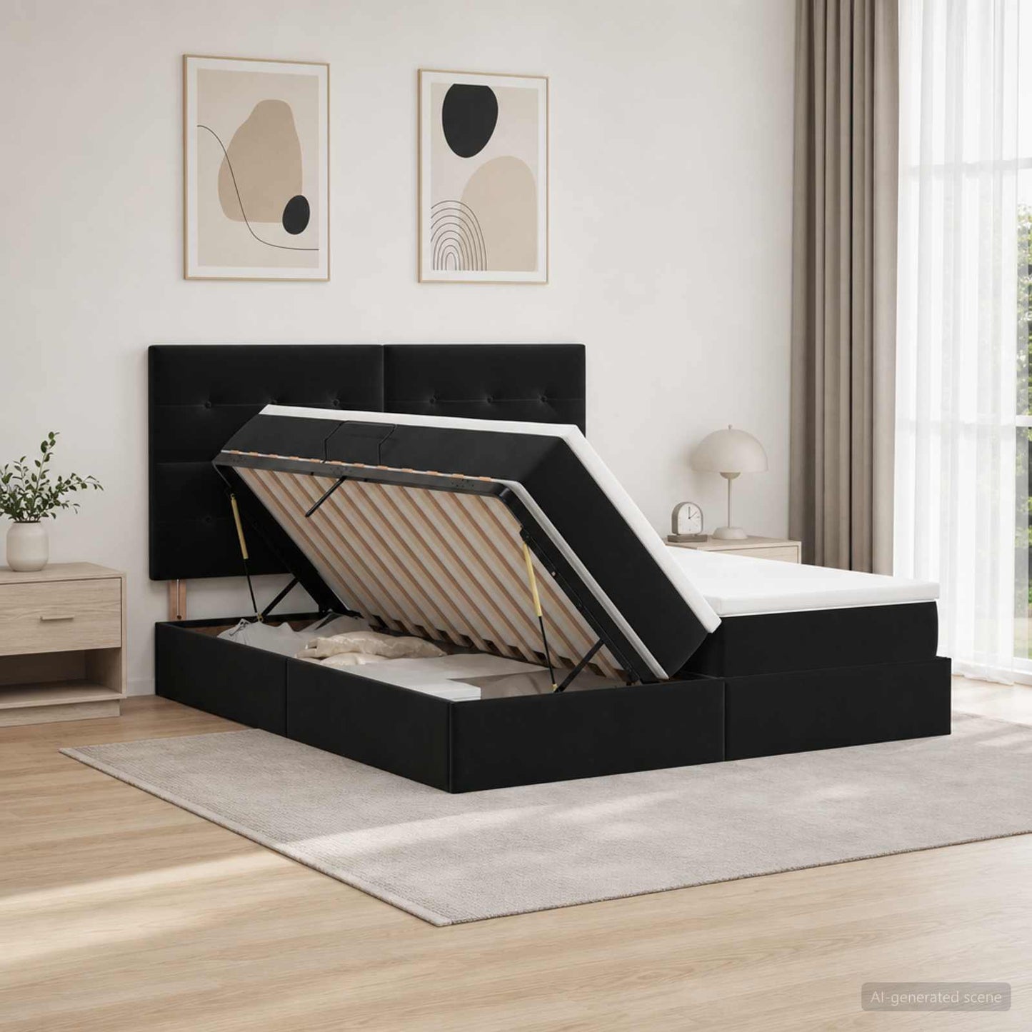 vidaXL Κρεβάτι Αποθήκης με κεφαλάρι Μαύρο 180 x 200 cm Βελούδο