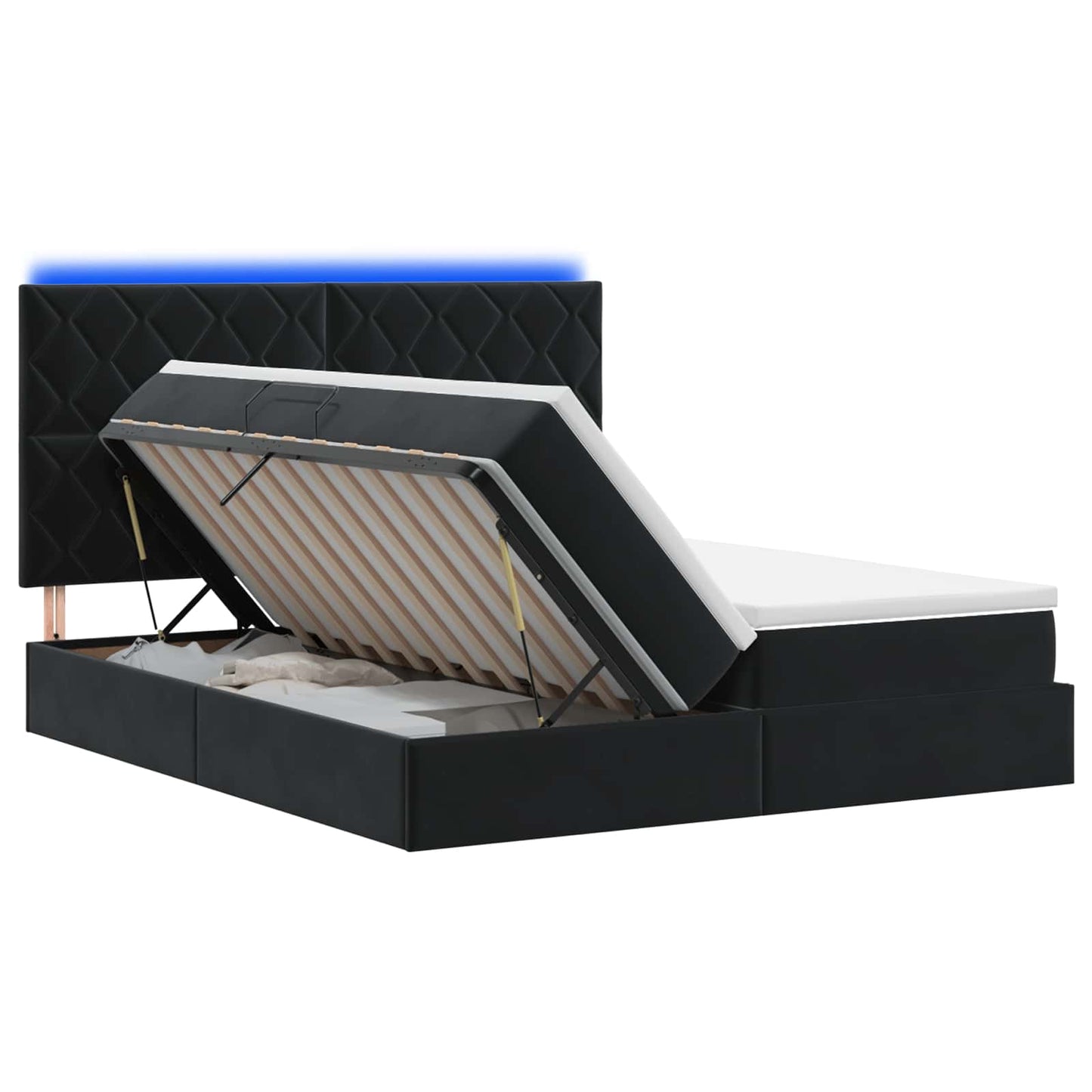 vidaXL LED Κρεβάτι αποθήκευσης με στρώμα Μαύρο 180 x 200 cm Βελούδο