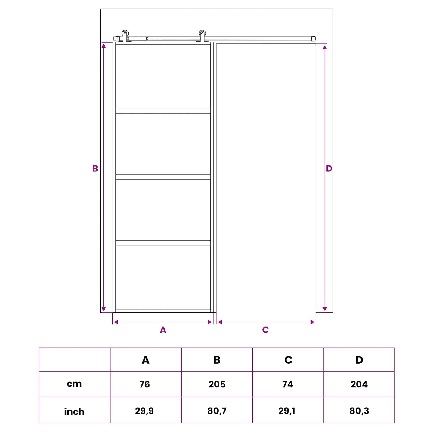 vidaXL Συρόμενη Πόρτα 76 x 205 cm Θρυμματισμένο Γυαλί και Αλουμίνιο