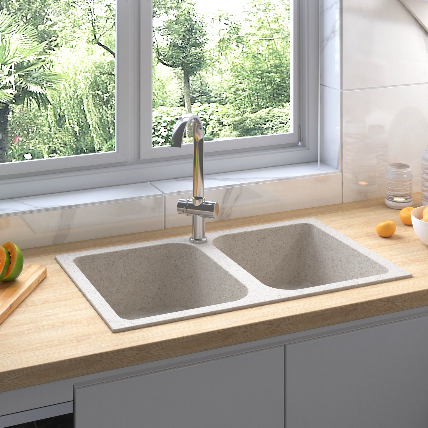vidaXL Σιντρινο κουζίνας Μπεζ 76 x 48 x 30 εκ. Κουαρτζ και Ρητίνη