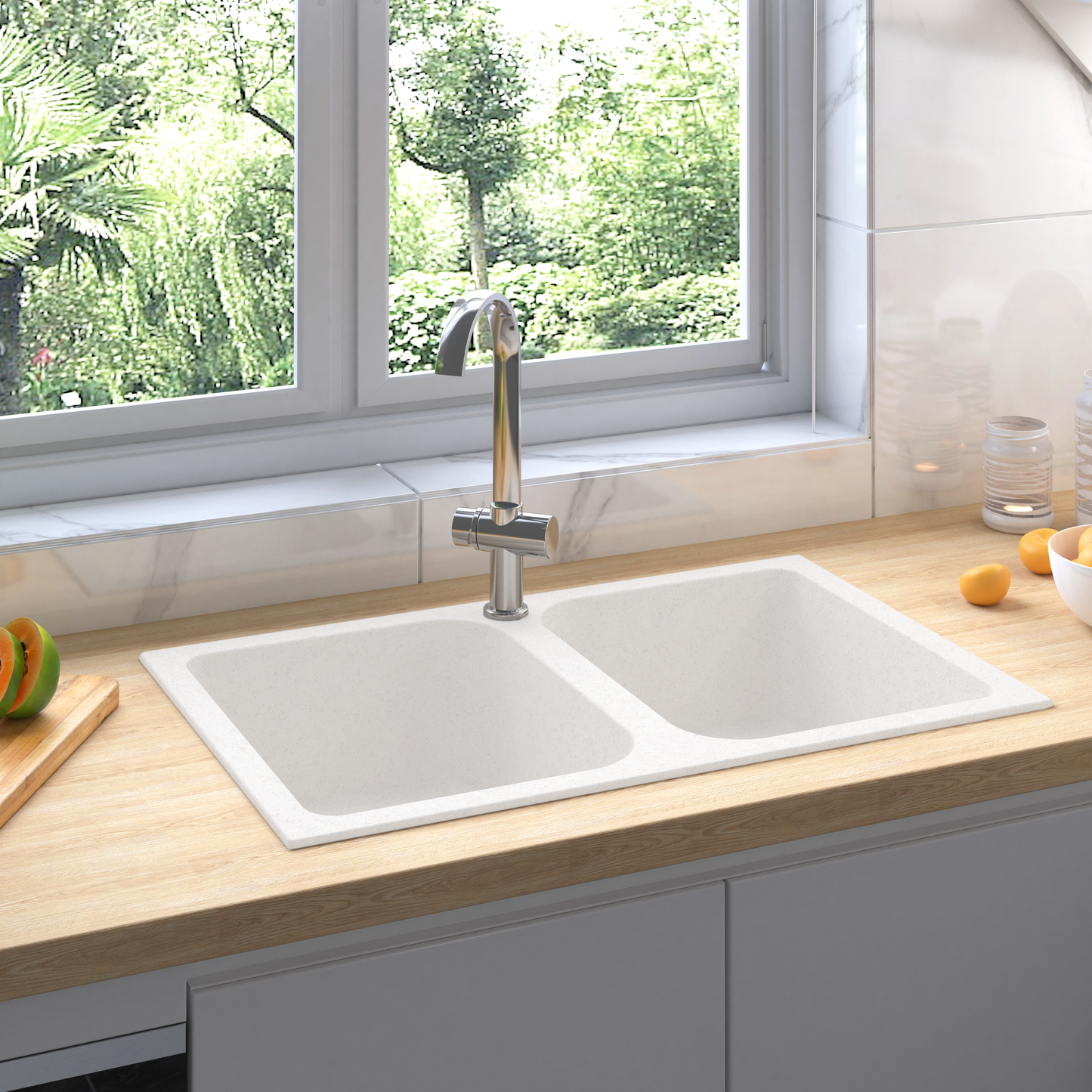 vidaXL Σιντρινο κουζίνας Λευκό 76 x 48 x 30 εκ. Κουαρτζ και Ρητίνη