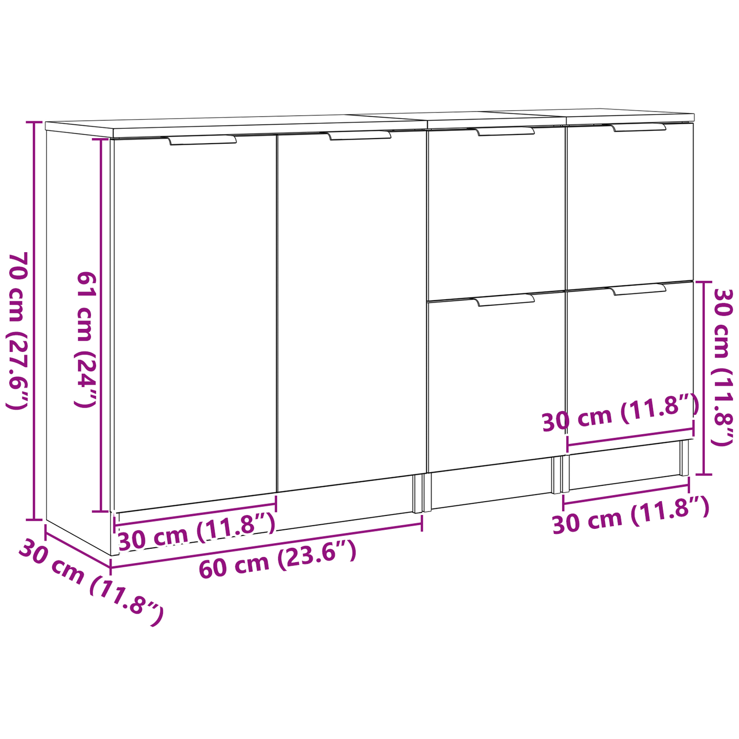 vidaXL Πλαϊνό γραφείο 3 τμχ. Μαύρη Οξυά 120 x 30 x 70 cm