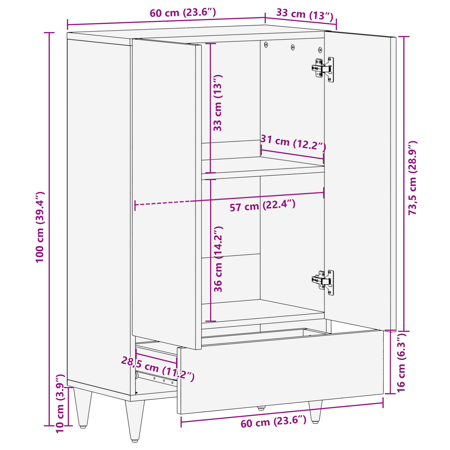 vidaXL Highboard Καφέ 60 x 33 x 100 εκ. Στερεό ξύλο μάνγκο