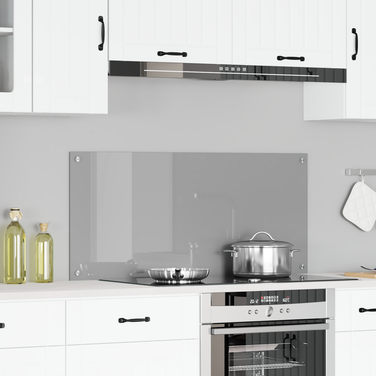 vidaXL Κουζίνα Μπροστινός τοίχος Ανοιχτό γκρι 110x50x0,6 εκ Γυαλί Tempered